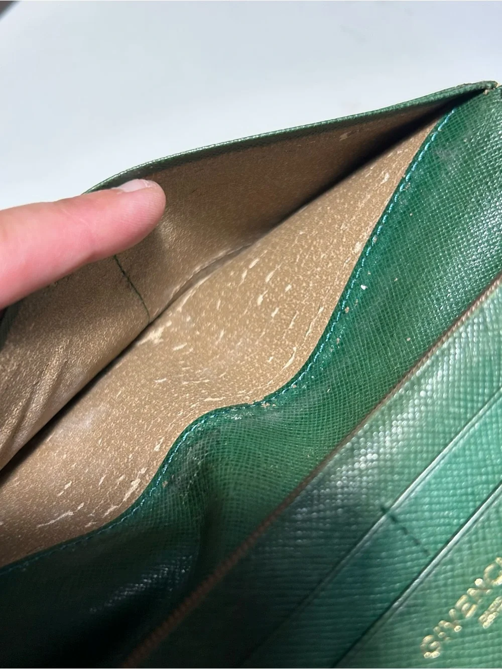Givenchy Dark Green Leather bifold Wallet Gold Corners